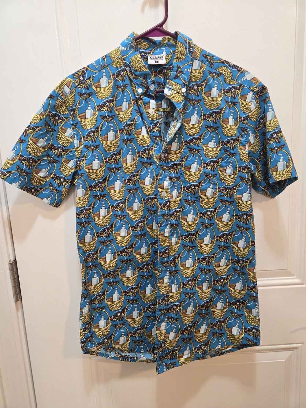 Men's Short-Sleeve Button-Down Shirt - Turquoise Basket Print